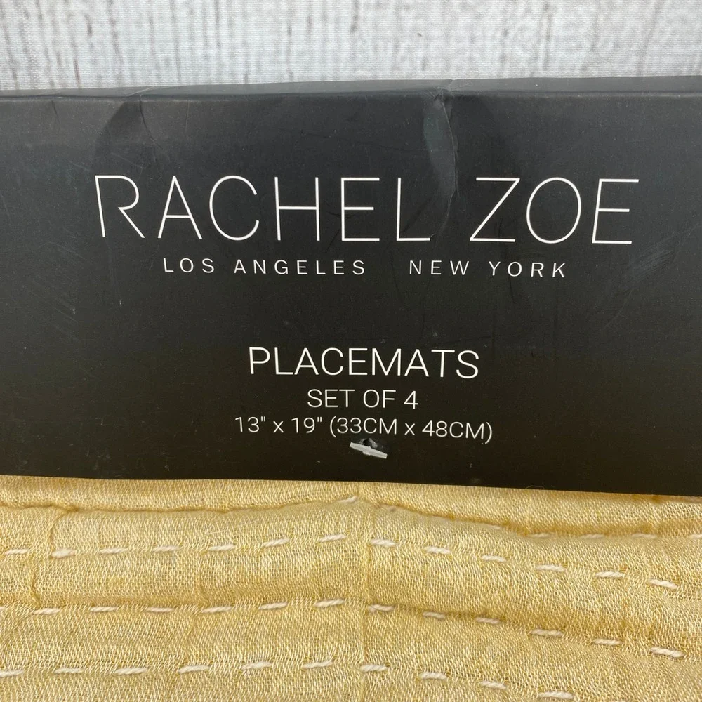 Rachel Zoe Placemats (Set of 4) Yellow Mustard Stitched Boho Home Decor Earthy
